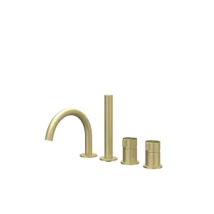 IVY - Tribe - Bath rim combination 4-hole mixer with swivel spout pull-out hand shower - RVS316 brushed matt gold PVD