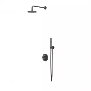 IVY Tribe regendoucheset 2 inbouw met 2-weg stop-omstel - 25cm hoofddouche - 20cm plafondbuis - staafmodel handdouche - RVS316 geborsteld carbon black PVD - met glijstang