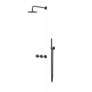 IVY Tribe rain shower set 4 built-in symmetry with 2 stop valves - 25cm main shower - 30cm ceiling tube - rod model hand shower - RVS316 brushed carbon black PVD - with sliding bar