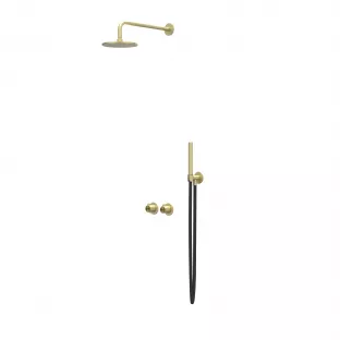 IVY Tribe rain shower set 3 built-in symmetry with 2-way stop diverter - 25cm main shower - 20cm ceiling tube - rod model hand shower - RVS316 brushed matt gold PVD