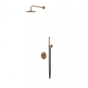 IVY Tribe rain shower set 2 built-in with 2-way stop diverter - 25cm main shower - 20cm ceiling tube - rod model hand shower - RVS316 brushed matt copper PVD