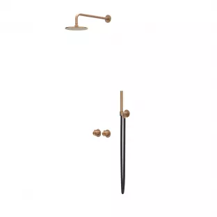 IVY Tribe rain shower set 3 built-in symmetry with 2-way stop diverter - 20cm main shower - 30cm ceiling tube - rod model hand shower - RVS316 brushed matt copper PVD