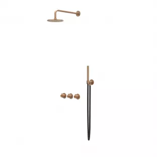 IVY Tribe rain shower set 4 built-in symmetry with 2 stop valves 25cm main shower - 20cm ceiling tube - rod model hand shower - RVS316 brushed matt copper PVD - with sliding bar