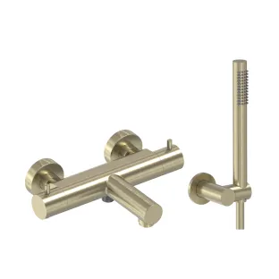 MAY Combiset - Bath thermostat - Adjustable wall bracket - Shower hose 125 cm - Rod hand shower - Brushed matt gold PVD