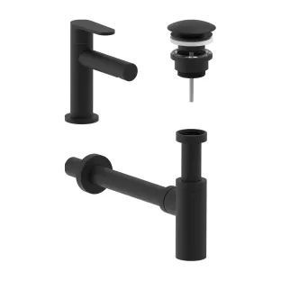 MAY Forma Combiset - Fountain tap Model S - Design plug always open - Design siphon - Matt black PED