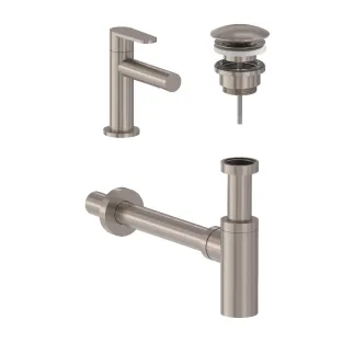 MAY Forma Combiset - Fountain tap Model S - Design plug always open - Design siphon - Brushed nickel PVD