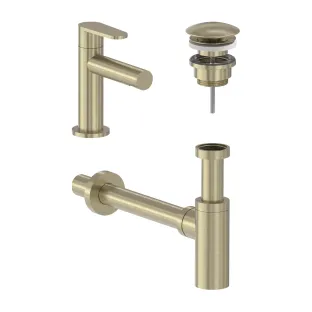 MAY Forma Combiset - Fountain tap Model S - Design plug always open - Design siphon - Brushed matt gold PVD