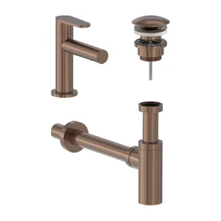 MAY Forma Combiset - Fountain tap Model S - Design plug always open - Design siphon - Brushed matt copper PVD