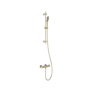 MAY Surface-mounted shower thermostat set - sliding bar - shower hose 150 cm - 3-position hand shower - Brushed matt gold PVD