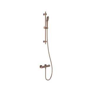 MAY Surface-mounted shower thermostat set - sliding bar - shower hose 150 cm - 3-position hand shower - Brushed matt copper PVD