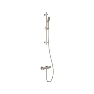 MAY Surface-mounted shower thermostat set - sliding bar - shower hose 150 cm - 3-position hand shower - Brushed nickel PVD