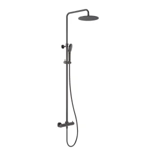 MAY Surface-mounted thermostatic rain shower set - shower hose 150 cm - main shower 25 cm - 3-position hand shower - Brushed carbon black PVD