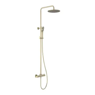 MAY Surface-mounted thermostatic rain shower set - shower hose 150 cm - main shower 25 cm - 3-position hand shower - Brushed matt gold PVD