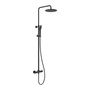 MAY Surface-mounted thermostatic rain shower set - shower hose 150 cm - main shower 25 cm - 3-position hand shower - Matt black PED