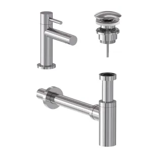 MAY Stilo Combiset - Fountain tap Model S - Design plug always open - Design siphon - Chrome