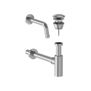 MAY Stilo Combiset - Wall-mounted fountain tap - Design plug always open - Design siphon - Chrome