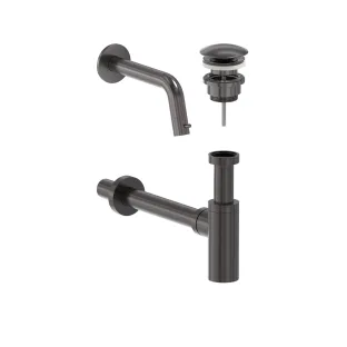 MAY Stilo Combiset - Wall-mounted fountain tap - Design plug always open - Design siphon - Brushed carbon black PVD