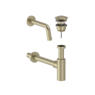 MAY Stilo Combiset - Wall-mounted fountain tap - Design plug always open - Design siphon - Brushed matt gold PVD