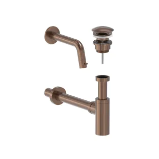 MAY Stilo Combiset - Wall-mounted fountain tap - Design plug always open - Design siphon - Brushed matt copper PVD