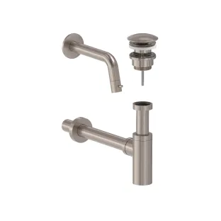 MAY Stilo Combiset - Wall-mounted fountain tap - Design plug always open - Design siphon - Brushed nickel PVD