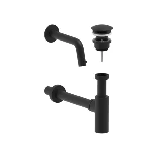 MAY Stilo Combiset - Wall-mounted fountain tap - Design plug always open - Design siphon - Matt black PED