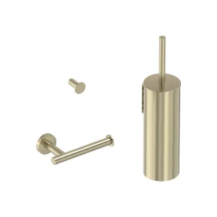 MAY Toilet Accessory Set - Wall-mounted brush set - Toilet roll holder - Towel hook - Brushed matt gold PVD