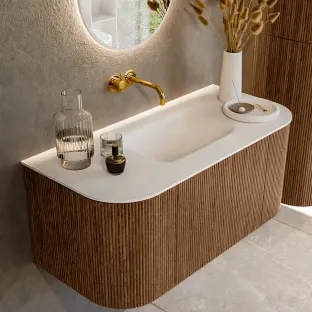 MONDIAZ Kurve 100cm bathroom furniture - color Walnut - 1 drawer - GRUNNE washbasin - washbasin Left and Right - without tap hole - color Talc