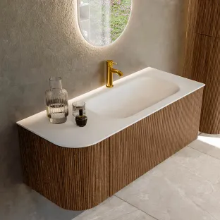 MONDIAZ Kurve 115cm bathroom furniture - colour Walnut - 2 drawers - BIG SMALL washbasin - washbasin Left - 1 tap hole - colour Talc