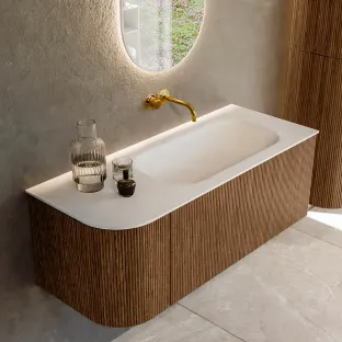 MONDIAZ Kurve 115cm bathroom furniture - colour Walnut - 2 drawers - BIG SMALL washbasin - washbasin Left - without tap hole - colour Talc