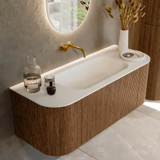 MONDIAZ Kurve 120cm bathroom furniture - colour Walnut - 1 drawer - BIG SMALL washbasin - washbasin Left and Right - without tap hole - colour Talc