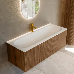 MONDIAZ Kurve 120cm bathroom furniture - colour Walnut - 2 drawers - BIG LARGE washbasin - washbasin Left - 1 tap hole - colour Talc