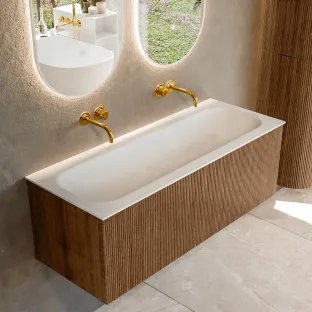 MONDIAZ Kurve 120cm bathroom furniture - colour Walnut - 2 drawers - BIG LARGE washbasin - washbasin Left - without tap hole - colour Talc