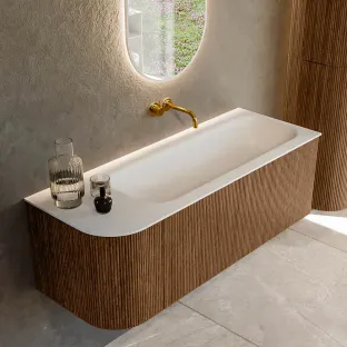 MONDIAZ Kurve 125cm bathroom furniture - colour Walnut - 2 drawers - BIG MEDIUM washbasin - washbasin Left - without tap hole - colour Talc