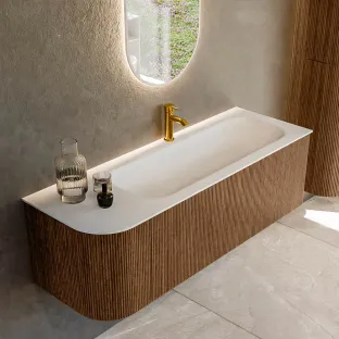 MONDIAZ Kurve 135cm bathroom furniture - colour Walnut - 2 drawers - BIG MEDIUM washbasin - washbasin Left - 1 tap hole - colour Talc