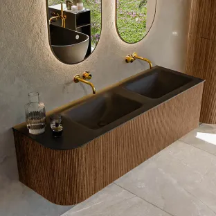 MONDIAZ Kurve 145cm bathroom furniture - colour Walnut - 2 drawers - CLOUD washbasin - washbasin Left - without tap hole - colour Urban