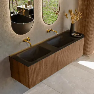 MONDIAZ Kurve 155cm bathroom furniture - colour Walnut - 1 drawer - CLOUD washbasin - washbasin Left - without tap hole - colour Urban