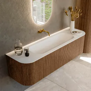 MONDIAZ Kurve 160cm bathroom furniture - color Walnut - 1 drawer - BIG MEDIUM washbasin - washbasin Left and Right - without tap hole - color Talc