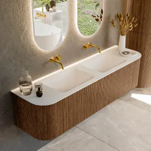 MONDIAZ Kurve 170cm bathroom furniture - colour Walnut - 1 drawer - CLOUD washbasin - washbasin Left and Right - without tap hole - colour Talc