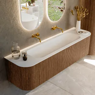 MONDIAZ Kurve 170cm bathroom furniture - colour Walnut - 2 drawers - BIG LARGE washbasin - washbasin Left and Right - without tap hole - colour Talc