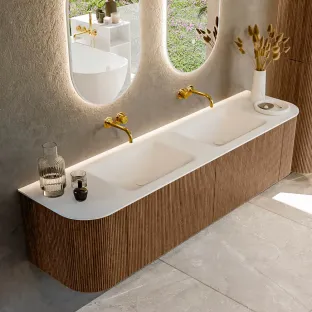 MONDIAZ Kurve 180cm bathroom furniture - colour Walnut - 1 drawer - CLOUD washbasin - washbasin Left and Right - without tap hole - colour Talc