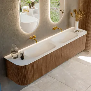 MONDIAZ Kurve 200cm bathroom furniture - colour Walnut - 1 drawer - BIG SMALL washbasin - washbasin Left and Right - without tap hole - colour Talc