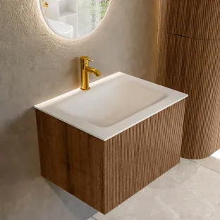 MONDIAZ Kurve 60cm bathroom furniture - colour Walnut - 1 drawer - CLOUD washbasin - centre washbasin - 1 tap hole - colour Talc
