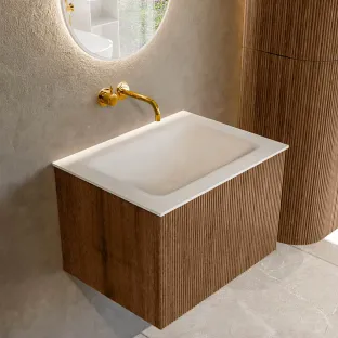 MONDIAZ Kurve 60cm bathroom furniture - colour Walnut - 1 drawer - CLOUD washbasin - washbasin in the middle - without tap hole - colour Talc