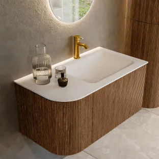 MONDIAZ Kurve 85cm bathroom furniture - colour Walnut - 2 drawers - CLOUD washbasin - washbasin Left - 1 tap hole - colour Talc