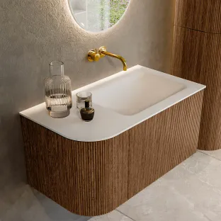 MONDIAZ Kurve 85cm bathroom furniture - colour Walnut - 2 drawers - CLOUD washbasin - washbasin Left - without tap hole - colour Talc