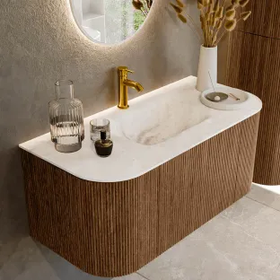 MONDIAZ Kurve-dlux 100cm bathroom furniture - color Walnut - 1 drawer - GRUNNE washbasin - sink Left and Right - 1 tap hole - color Frappe