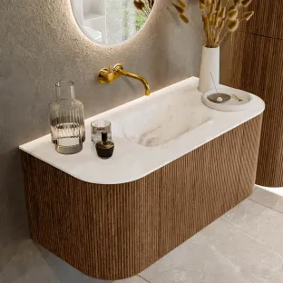 MONDIAZ Kurve-dlux 100cm bathroom furniture - color Walnut - 1 drawer - GRUNNE washbasin - washbasin Left and Right - without tap hole - color Frappe