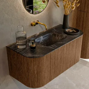 MONDIAZ Kurve-dlux 100cm bathroom furniture - color Walnut - 1 drawer - GRUNNE washbasin - washbasin Left and Right - without tap hole - color Lava