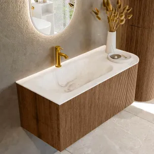 MONDIAZ Kurve-dlux 105cm bathroom furniture - colour Walnut - 1 drawer - BIG SMALL washbasin - washbasin in the middle - 1 tap hole - colour Frappe