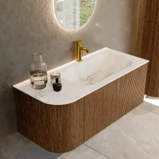 MONDIAZ Kurve-dlux 105cm bathroom furniture - colour Walnut - 2 drawers - BIG SMALL washbasin - washbasin Left - 1 tap hole - colour Frappe